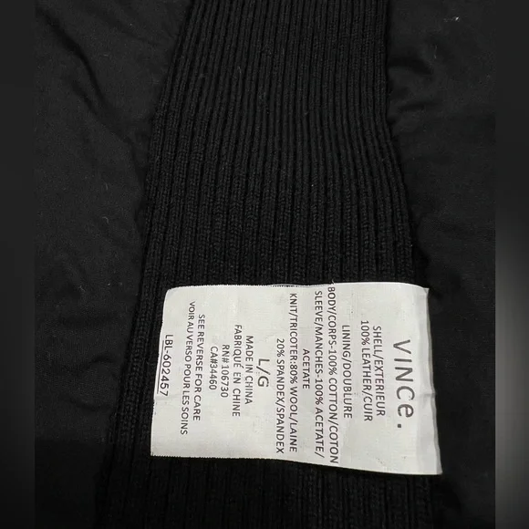 Vince Scuba Leather & Stretch Wool Panel Black Motto Jacket Womens L 8 - Picture 16 of 17